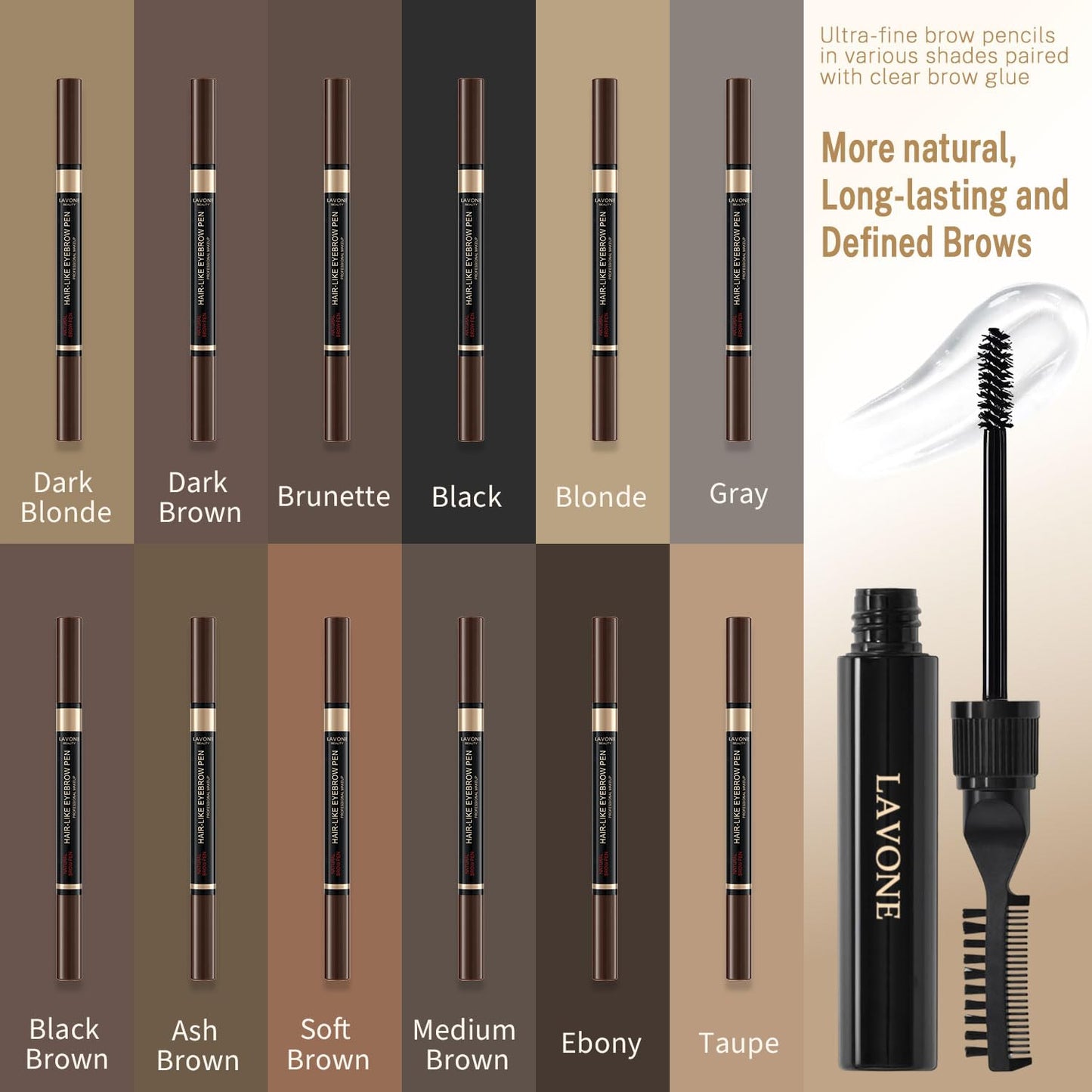 Microblading Eyebrow Pen Kit - Waterproof Brow Makeup Set with Eyebrow Pencil, Eyebrow Gel Clear, Eyeliner, Dual-ended Eyebrow B