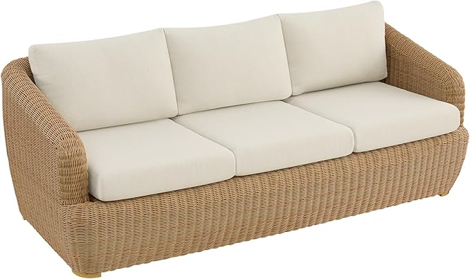 CHITA Patio Wicker 3-Seater Sofa with Removable Cushion, Backyard Rattan Chair for Sunrooms, Patios, Decks, Fully Assembled