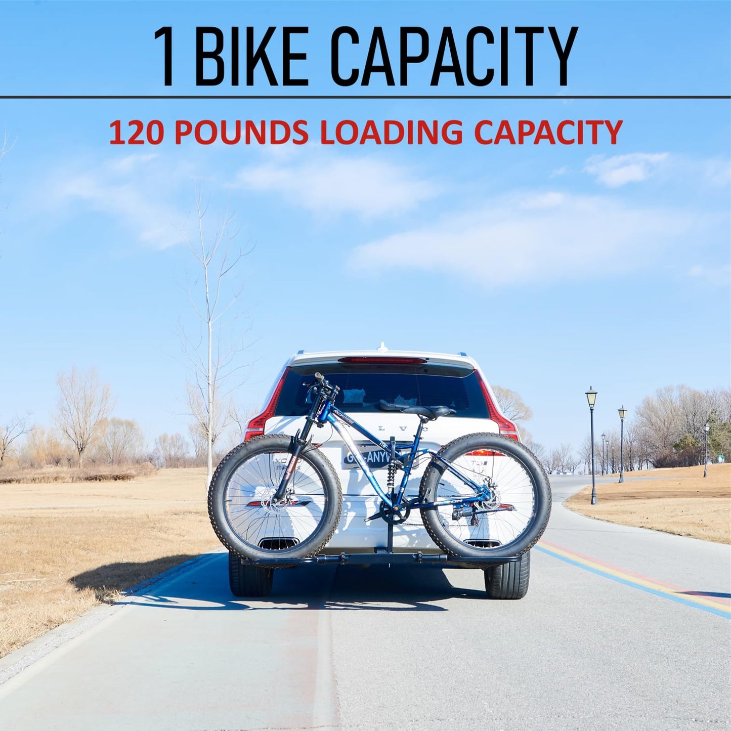 Platform Bike Rack for Single Ebike - 120 lbs Capacity Hitch-Mounted Heavy-Duty Aluminum Rack, Fits 2" Receiver for Car/SUV/Truck/Rv