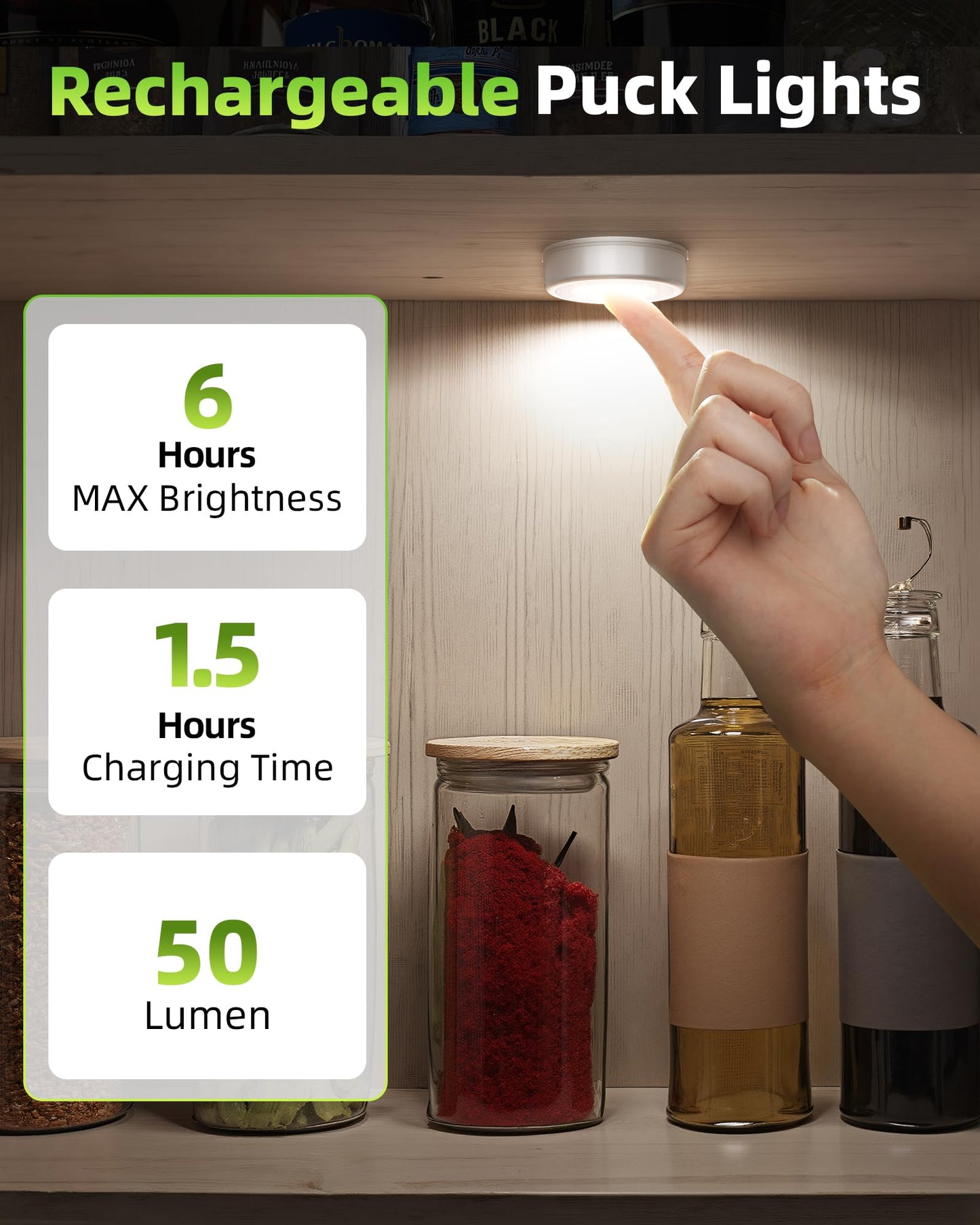 EZVALO LED Puck Lights, 6Pack Rechargeable Battery Touch Light, 2.5'' Mini Tap Lights, Wireless Closet Light, Under Cabinet Lighting, 3 Color & 16 RGB, Sitck On Lights for Kitchen,Pantry,Shelves