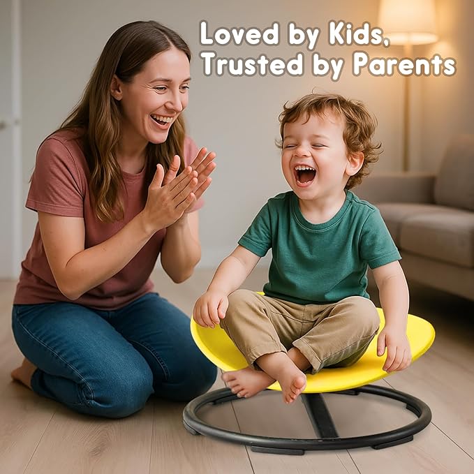 Kids Sensory Spinning Chair for Autism Ages 3+, Sit and Spin Swivel Chair for Kids with ADHD, Chairs for Autistic Children, Sensory Toys for Motion Sickness Relief, Balance Training (Yellow)