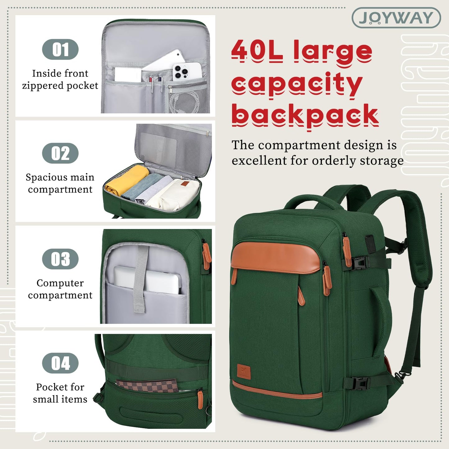 Joyway Expandable Luggage Sets 5 Piece, Lightweight Hard Shell Travel Suitcase Set with Spinner Wheels and TSA Lock, Green