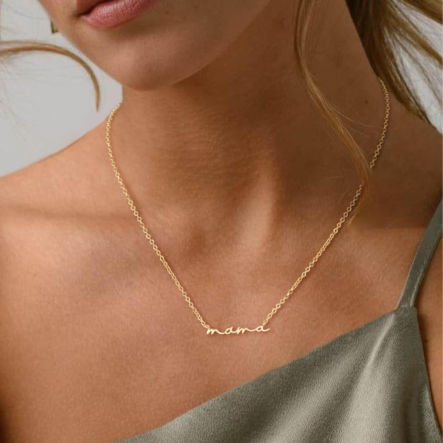 Dainty Small Mama Necklaces for Women - 18K Gold Plated Mom Chain Pendant Necklace for Mother's Day Gifts for New Mom Gifts