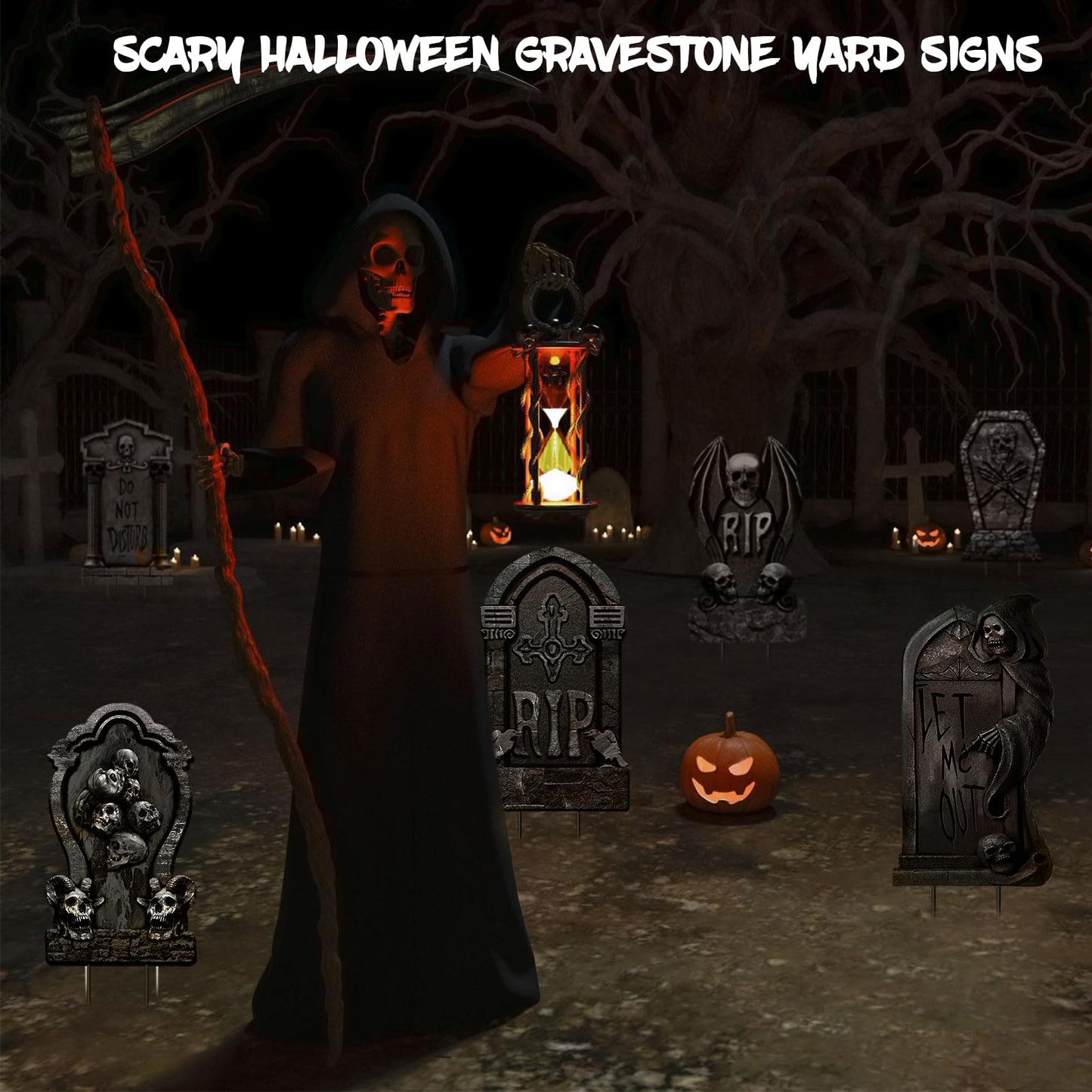 DECEED 6 PCS 16.9" x9.8" Halloween Yard Signs Graveyard Tombstones Halloween Outdoor Decorations, Gravestones Yard Signs with Stakes Scary Lawn Decor Party Supplies