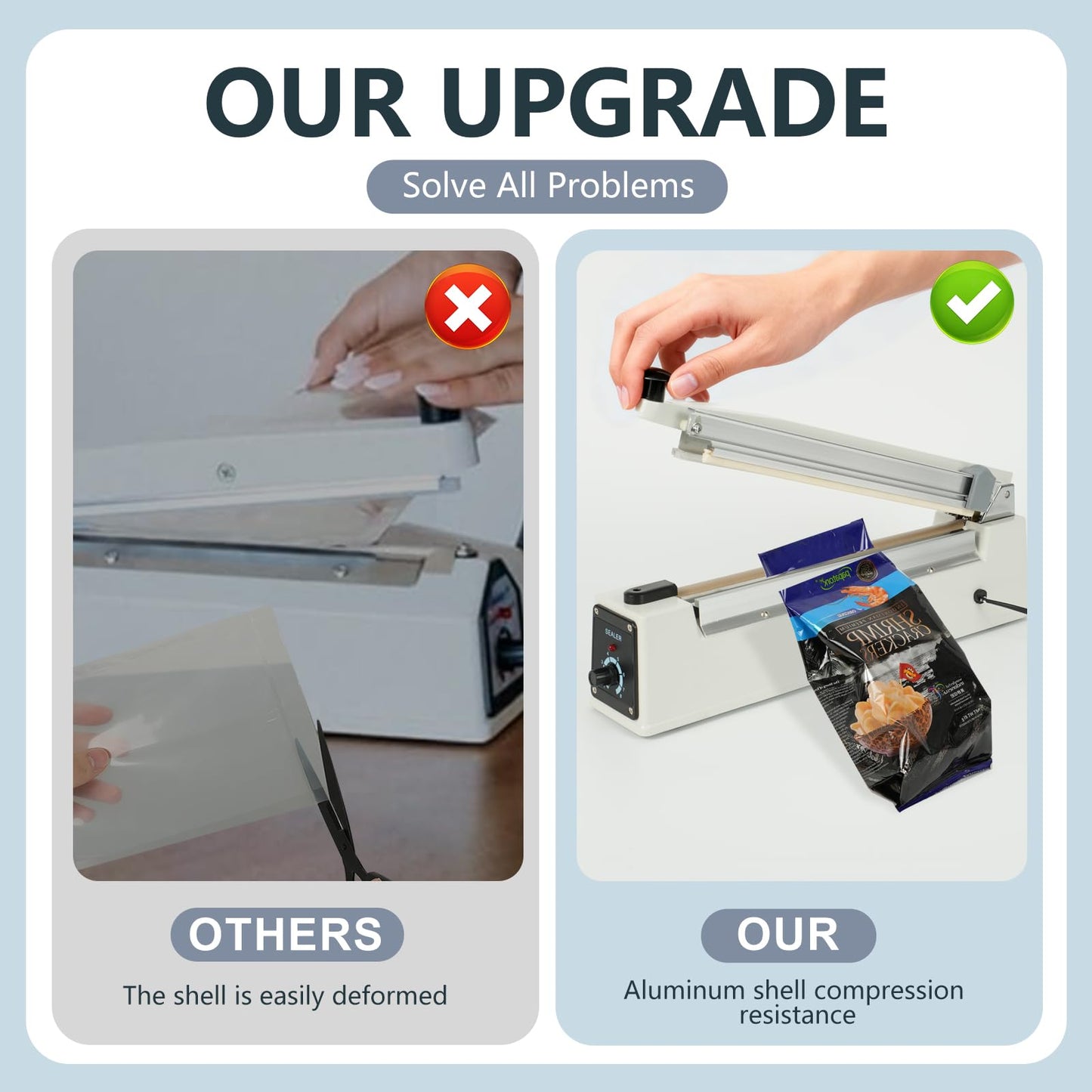 R-PACK Impulse Heat Sealer with Sealing Bar: Heavy-Duty Bag Sealer with Extra Cutting Blade (White, 16-Inch)