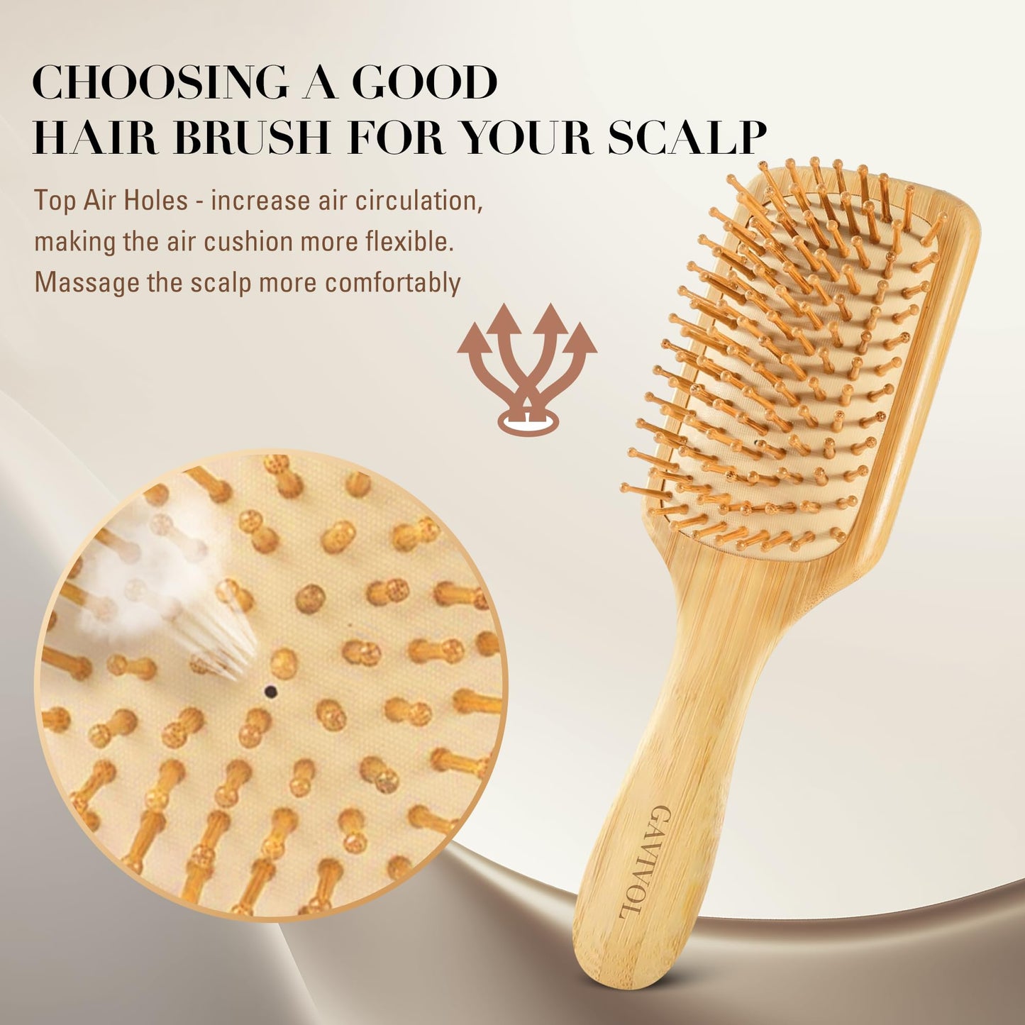 GAVIVOL Bamboo Hair Brush for Hair Growth, Natural Bamboo Bristles Detangling Wooden Hair Brush for Scalp Massage, for Women, Me
