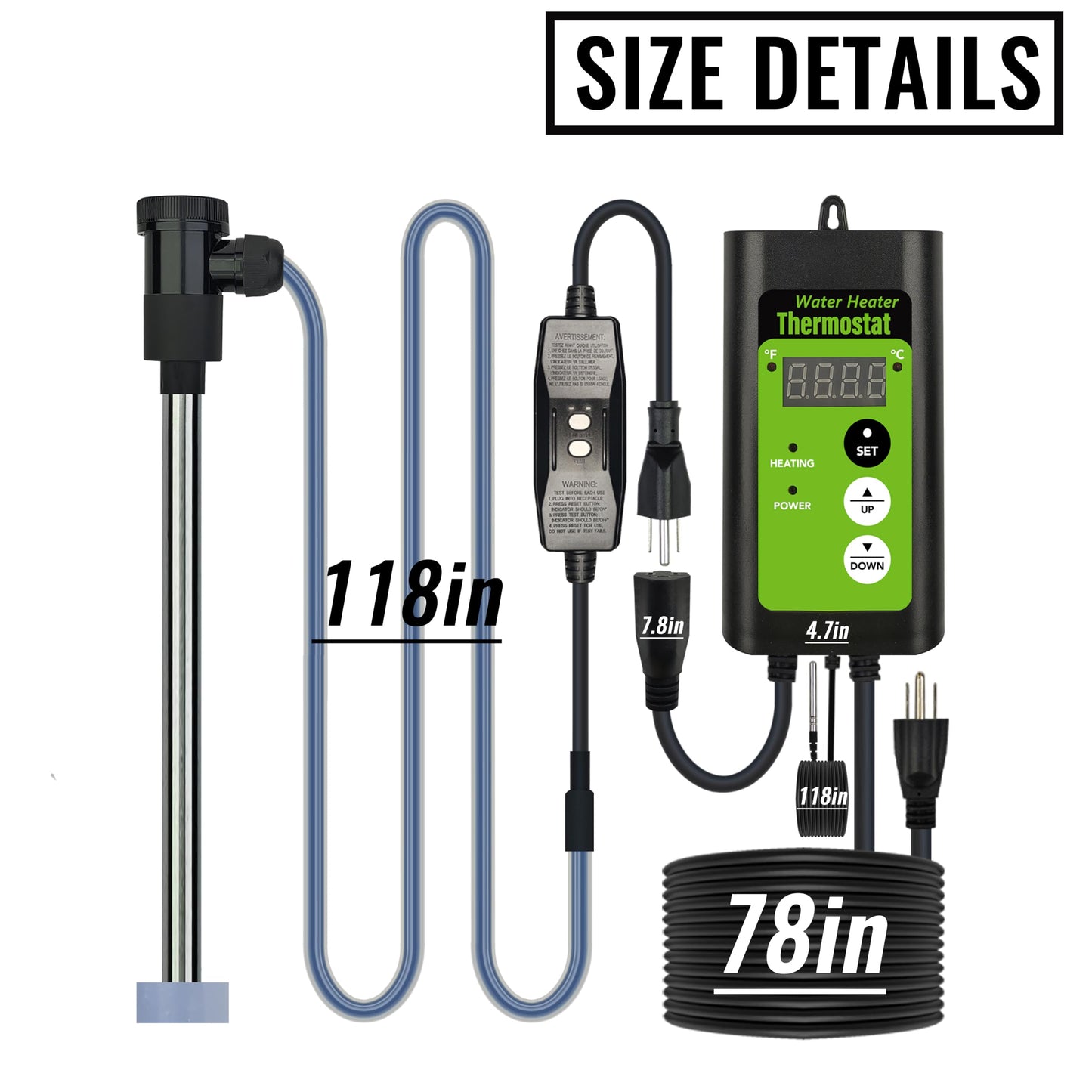 LINGLONGTEMP 1500W Titanium Submersible Portable Electric Hot Tub & Pool Immersion Water Heater with GFCI and Temp Control for Baptistry, Bathtub, Baptismal, Sap, Above Ground Pool and Inflatable Pool
