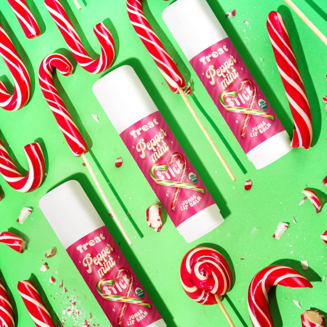 TREAT Jumbo Lip Balm - Peppermint Stick Jumbo Lip Balm, Organic & Cruelty Free (.50 OZ)