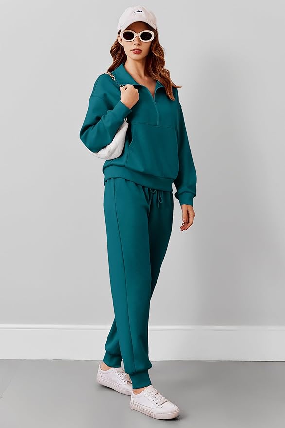 PINSPARK 2 Piece Sets for Women 2025 Fall Travel Outfits Long Sleeve Tracksuit Joggers Sets Half Zip Sweatsuit Matching Set