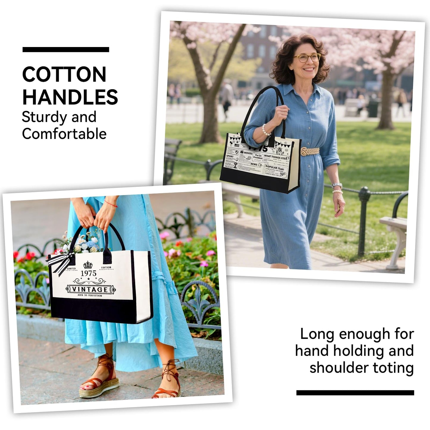 TrophyToast 50th Birthday Gifts for Women Her- 4 pcs, Turning 50 Year Old Gifts, Decorations Canvas Beach Tote Bag & Makeup Bag, Unique Happy 50th Birthday gifts for Her Mom Wife Friends