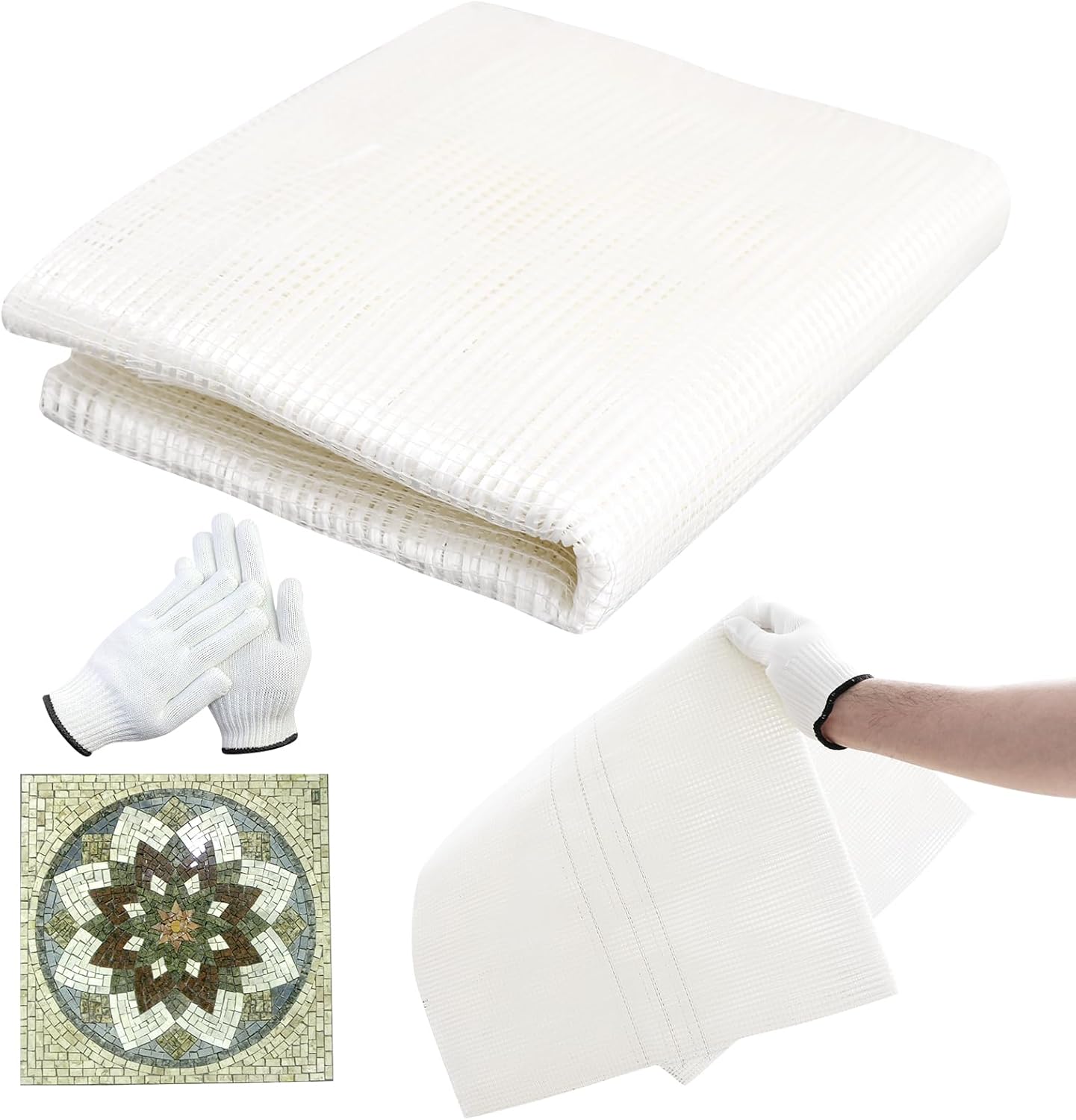 36" x 118" Mosaic Mesh for for Back Mounted Tile with Gloves, Fiberglass Mosaic Mesh Backing Boast for Tile Installation Supplies Tools, Non Sticky (36" x 118")