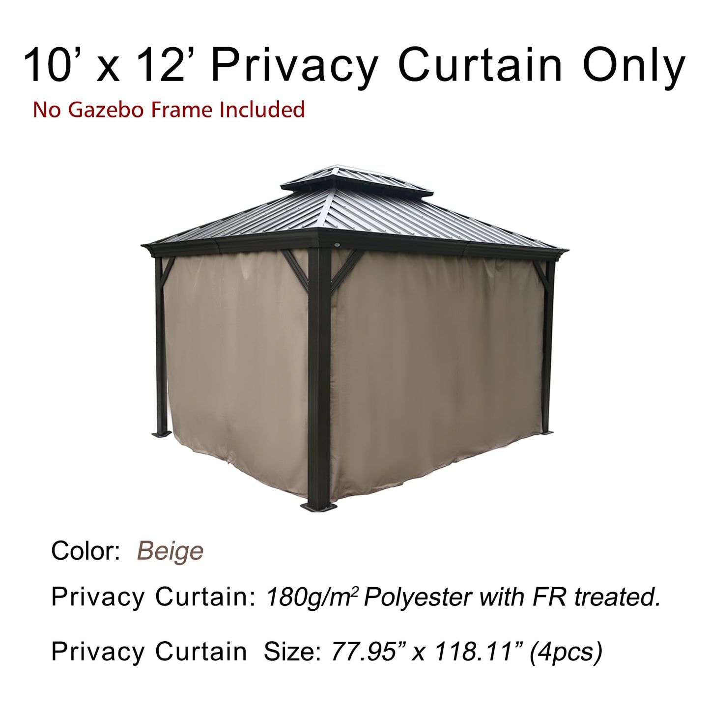 Kozyard Privacy Curtain Outdoor Waterproof Sidewall for Hardtop, OEM Replacement for Patio Gazebo Curtains - Alexander, Caesar, Rosana, Apollo (10ft x 12ft, Brown