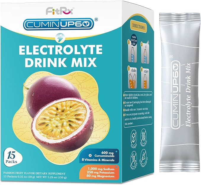FitRx Electrolytes Powder Packets Passion Fruit, Hydration Packets Sugar Free, Turmeric Electrolyte Drink Mix with Curcumi...