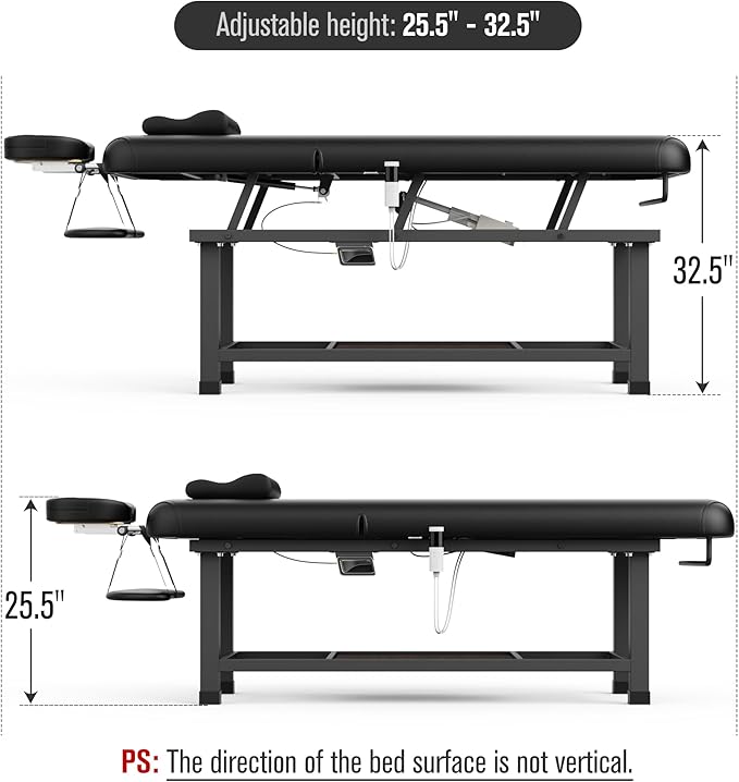pouseayar Heating Function Heavy Duty Electric Stationary Massage Table with Backrest Adjustable and Storage Space for Treatment/Medical Spa/Facial/Beauty/Massage Bed - 30 x 75 - Black