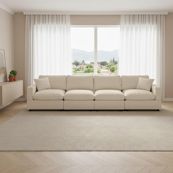 Cloud Couch Modular Sectional Sofa, 123.8" 4-Seater Sectional Couches for Living Room, Convertible Cloud Sofa, Down Filled Wide & Deep Seat, Removable Washable Cushion Cover & Backrest Pillow Cover