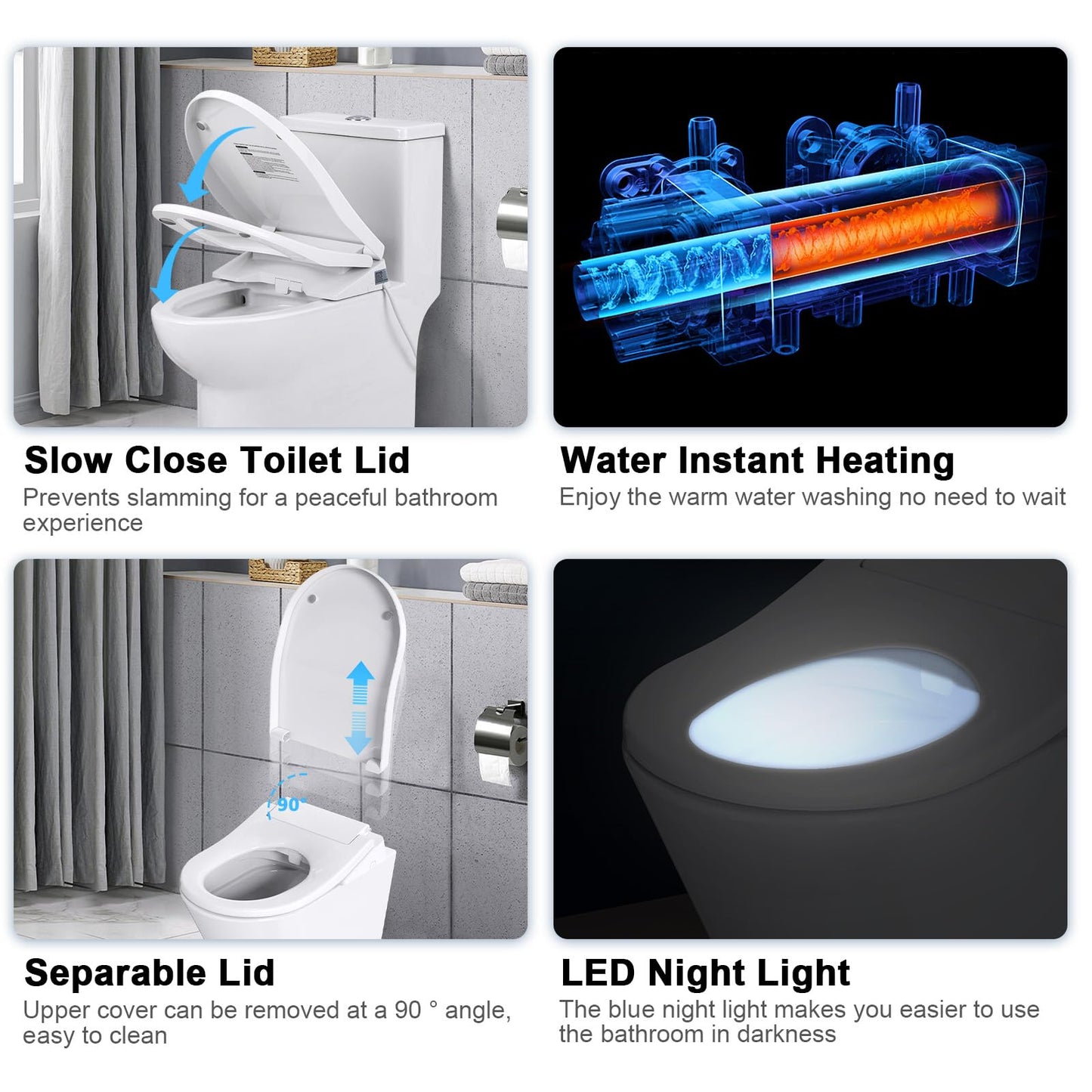 Electric Bidet Toilet Seat with Heated Seat, Endless Warm Water, Smart Bidet Toilet Seat Elongated, Separable Sittable Lid, Self-Clean Adjustable Nozzle | Wireless Remote | Quiet Operation