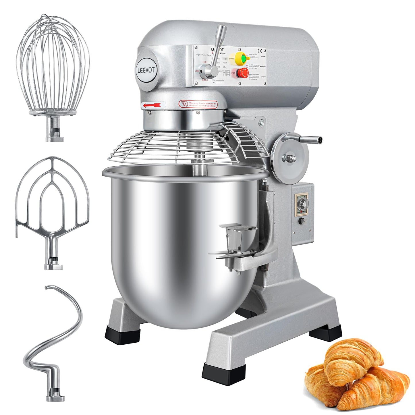 LEEVOT 20 qt 1100W Commercial Food Mixer, Commercial mixer 3-Speed Adjustable Heavy Duty Stand Mixer with Stainless Steel Bowl for Bakery Pizzeria. (Stand)