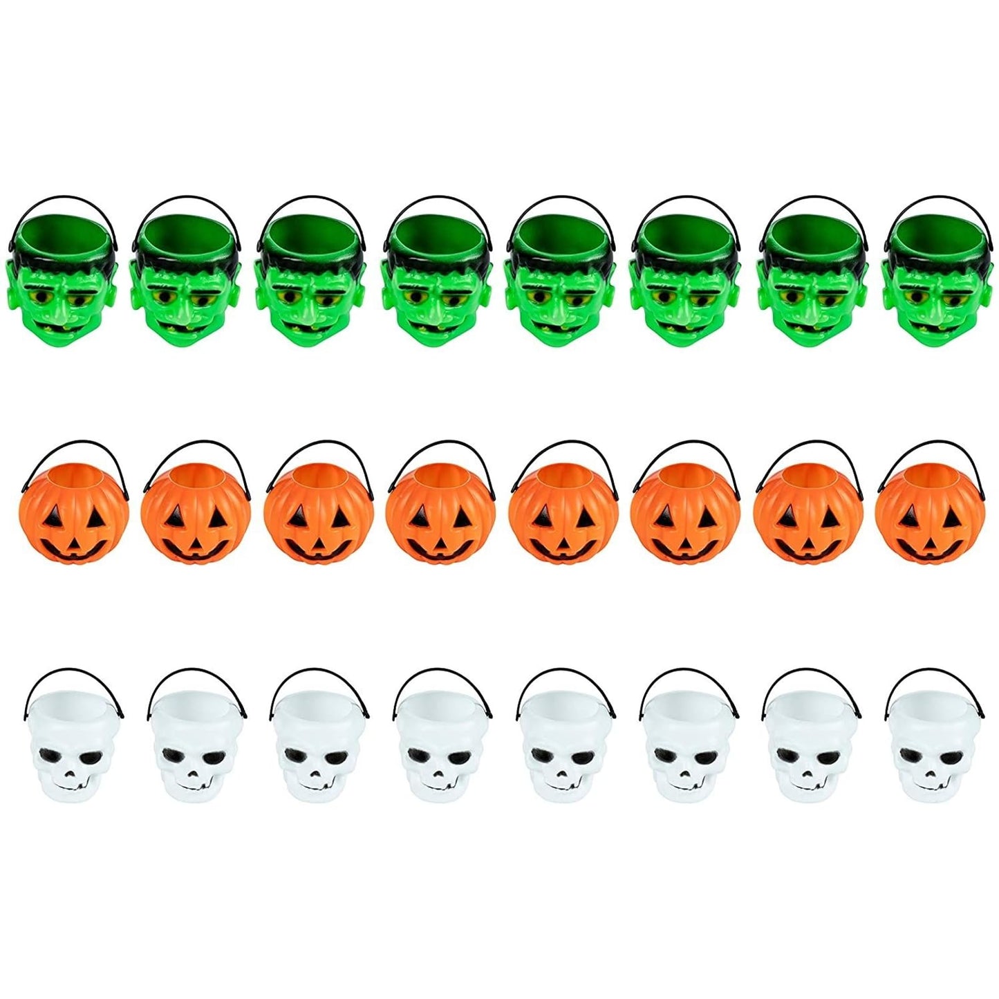 BLUE PANDA 24 Pack Mini Halloween Candy Buckets with Jack-O-Lantern, Skull & Frankenstein Designs for Kids' Trick-or-Treat Loot Bags, Goodies and Favors - Halloween Bucket