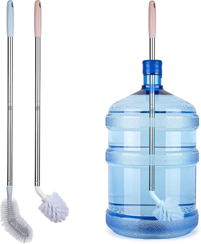2-Pack Extra Long Bottle Brush, Nylon Bristles, Bendable Brush Head, Stainless Steel Handle, Cleaning Brush for 1-5 Gallon Water Bottles, Jugs, Buckets and Kettles