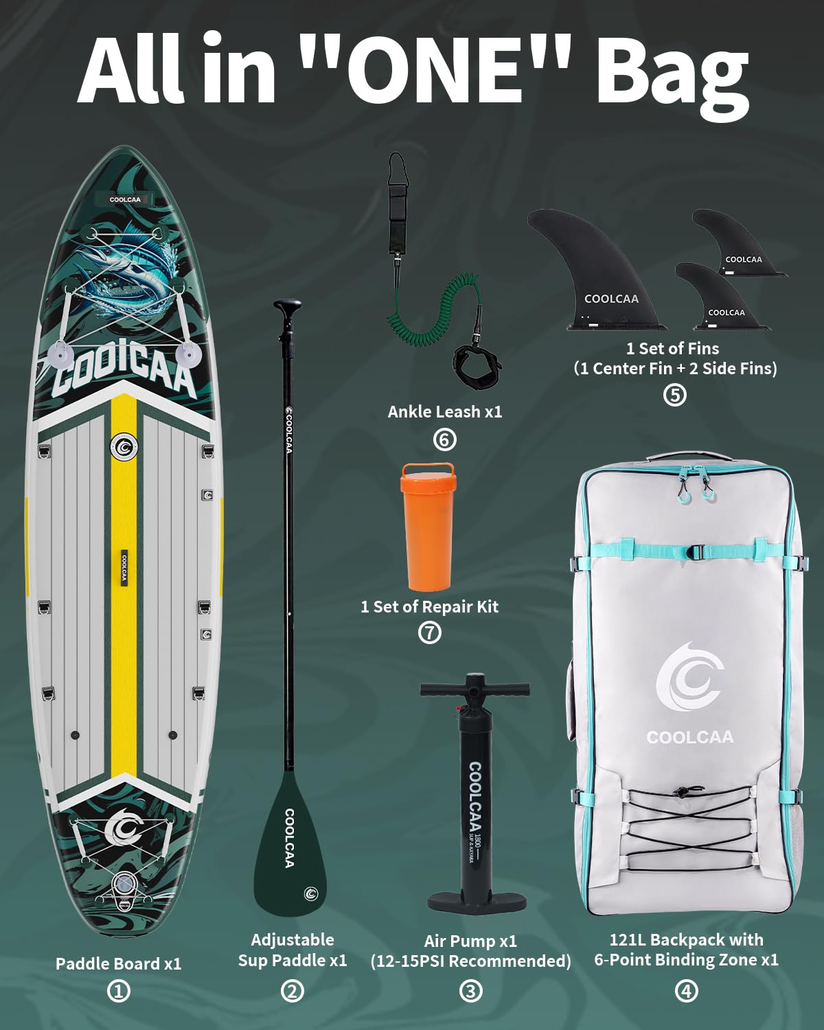 COOLCAA Dolphin 11'8" Inflatable Stand-Up Paddle Board, 490Lbs Capacity SUP Board with 34'' Extra Wide, Fishing Paddleboard with Accessories & Bag for Adults Youth (Sailfish Blade)