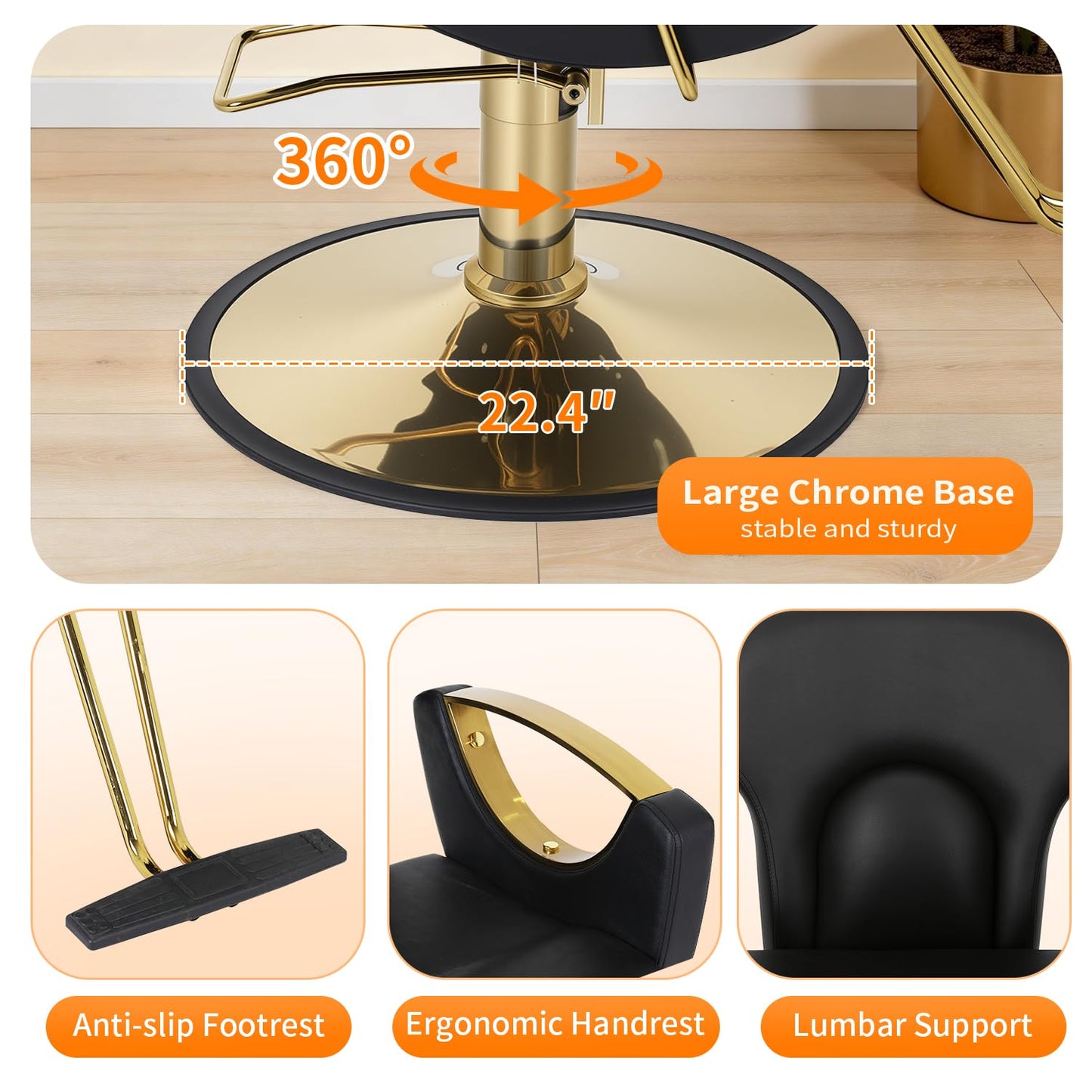 FDW Professional Salon Chair, Hydraulic Barber Chair with Reclining Backrest, Height Adjustable Salon Styling Chair with Headrest, Armrest & Footrest for Barber Shop, Tattoo & Spa
