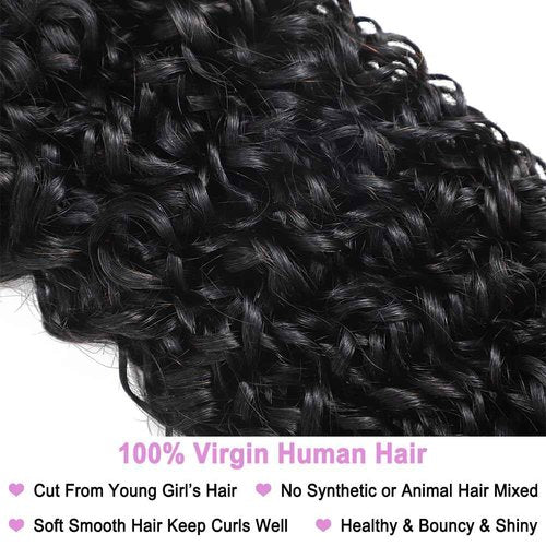 Seekomi Water Curly Bundles Human Hair with Spiral Ends 14 16 18 Inch 100% Virgin Burmese Curly 3 Bundles Human Hair Double Weft Quick Weave for Women, Natural Black Color, 300g