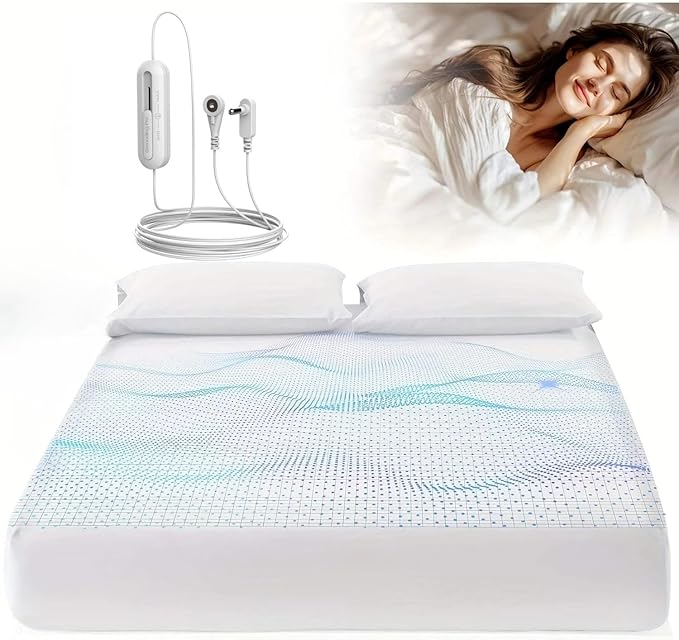 Grounding Sheets, 95% Organic Cotton + 5% Silver Fiber, Earth Connected Fitted Sheet with Grounding Cord (Beige, King)