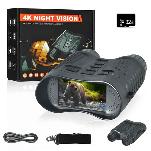 Kethvoz 4K Night Vision Binoculars, 8X Digital Zoom & 7-Level Adjustable IR - 1080P HD Video Recording & 36MP Photos, with 32GB Card, Ideal for Hunting, Camping, Security Surveillance