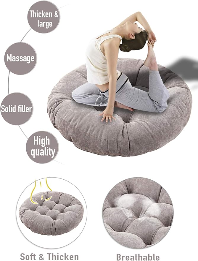 Tiita Patio Chair Cushions Round Seat Pillows Set of 2 Floor Pads 22" x 22" Throw Cushion for Indoor/Outdoor Furniture Sitting Living Room Garden, Grey