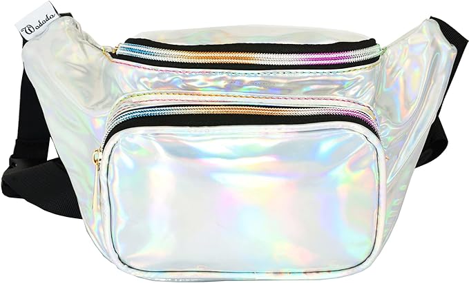 Shiny Neon Fanny Bag for Women Rave Festival Hologram Bum Travel Waist Pack (Silver)