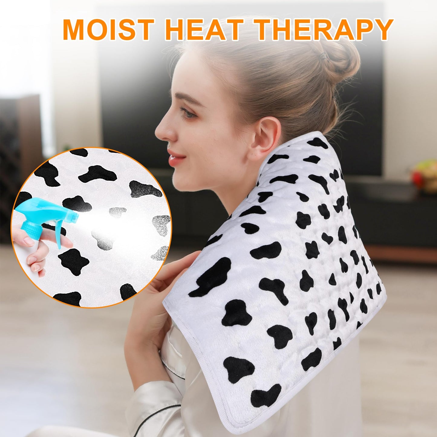 Deepsoon Heating Pad,Electric Heating Pads for Back,Neck,Abdomen,Moist Heating Pad for Shoulder,Knee,Arms,Legs,Dry/Moist Heat & Auto Shut Off,Christmas Gifts for Men and Women,White Black,24x12 Inch