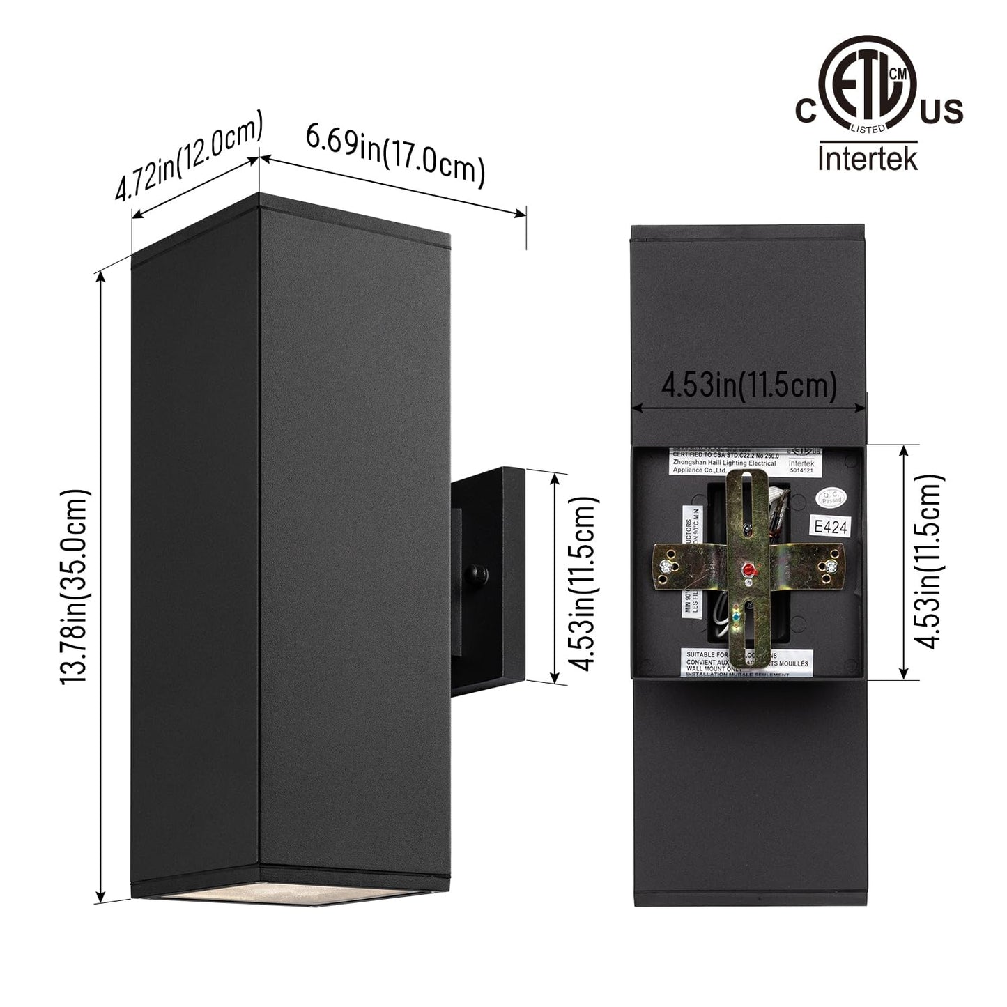 mirrea Modern Outdoor Porch Light Patio Light in 2 Lights with Aluminum Rectangular Tube and Tempered Glass Cover Waterproof Wall Sconce 2 Pack (Matte Black 14")