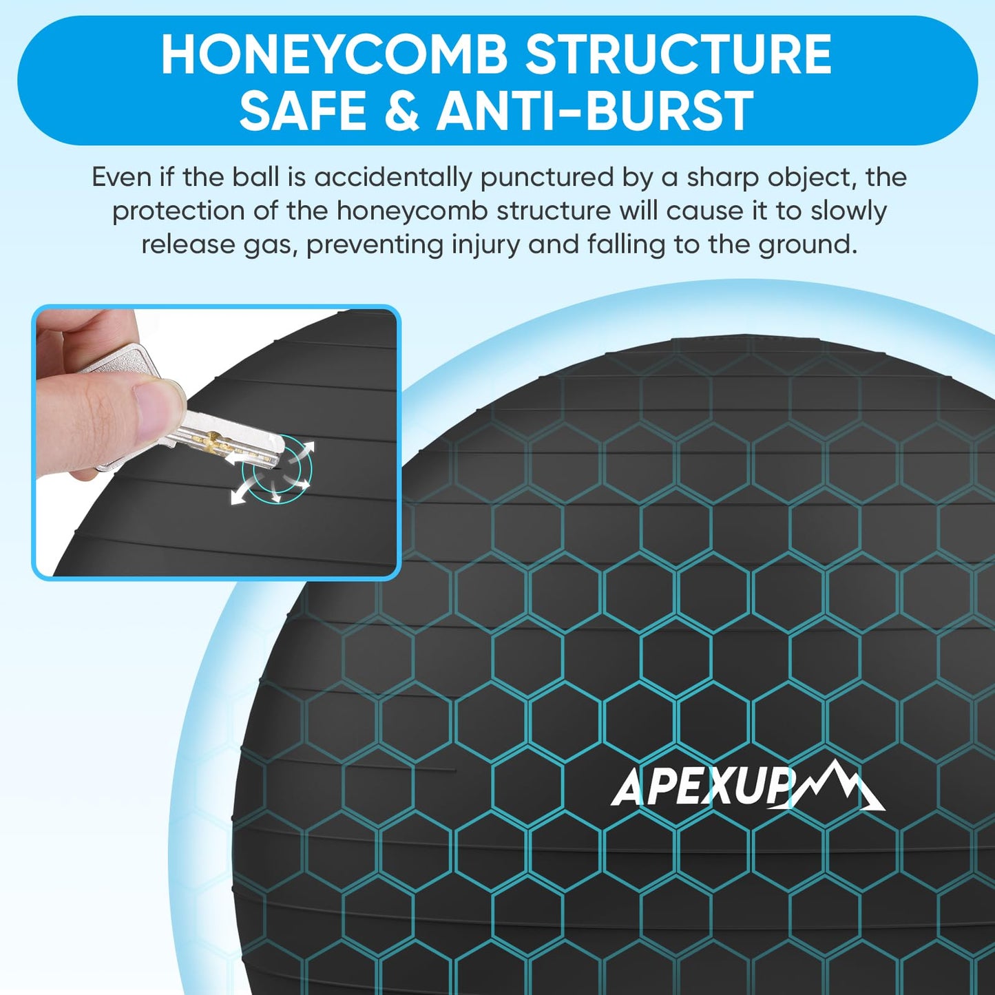 APEXUP Yoga Ball Exercise Ball, Anti Slip Stability Ball Chair, Heavy Duty Large Gym Ball for Fitness, Balance, Core Workout and Physical Therapy (XL (27"~30") 75cm, Black)