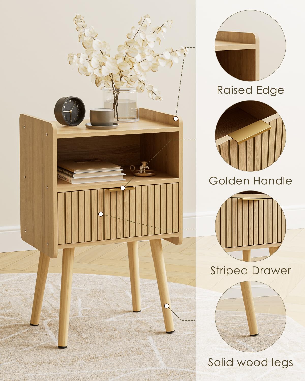 Apetaccat Night Stand, Modern Side Table, Small Nightstand, Wood Bedside Table with Storage Drawer End Table for Bedroom,Living Room,Office,Oak
