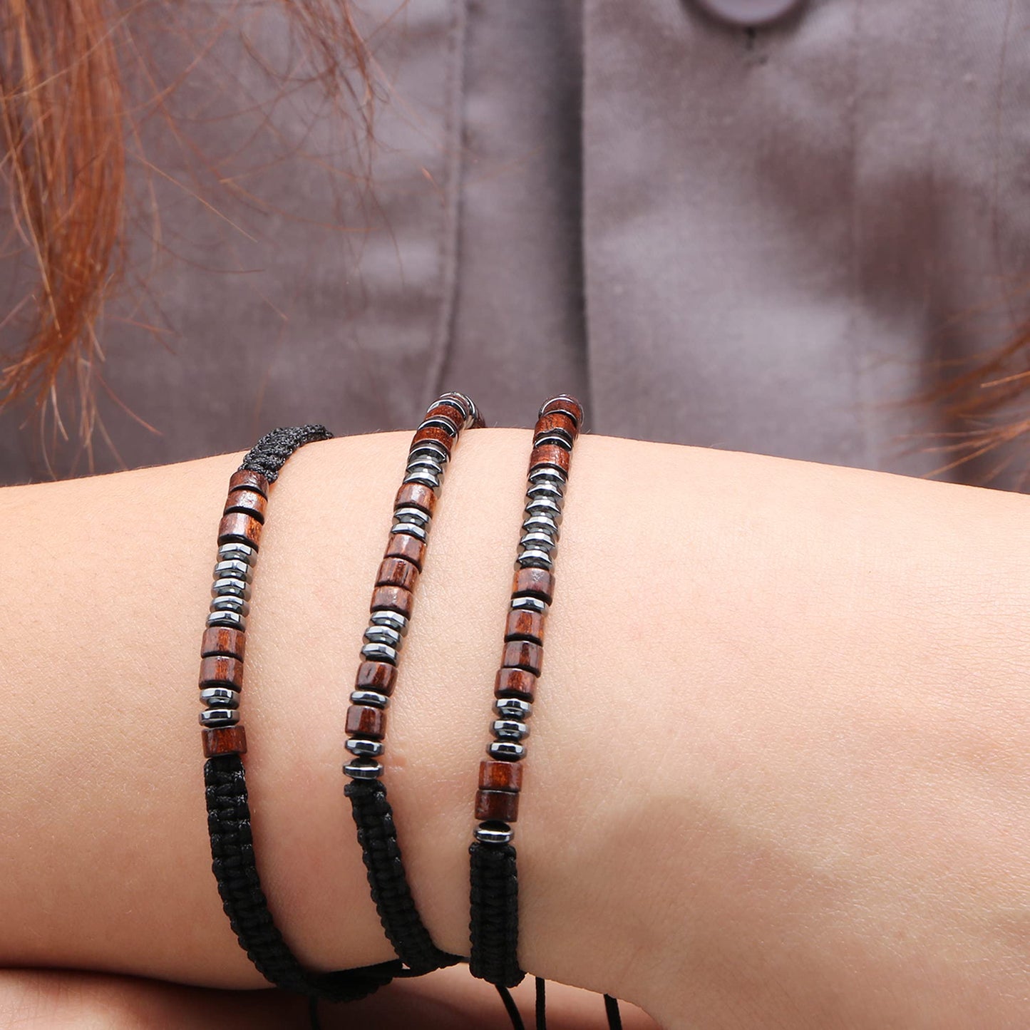 JoycuFF Beautiful Inspirational Bracelet Morse Code Bracelets Gift for Men Women Birthday Christmas Gifts Cord Wrap Wood Beads B