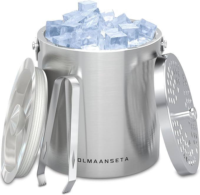 Olmaanseta Stainless Steel Ice Bucket For Parties With Lid And Ice Tongs,Insulated Wine Bucket With Strainer Keeps Drinks ...
