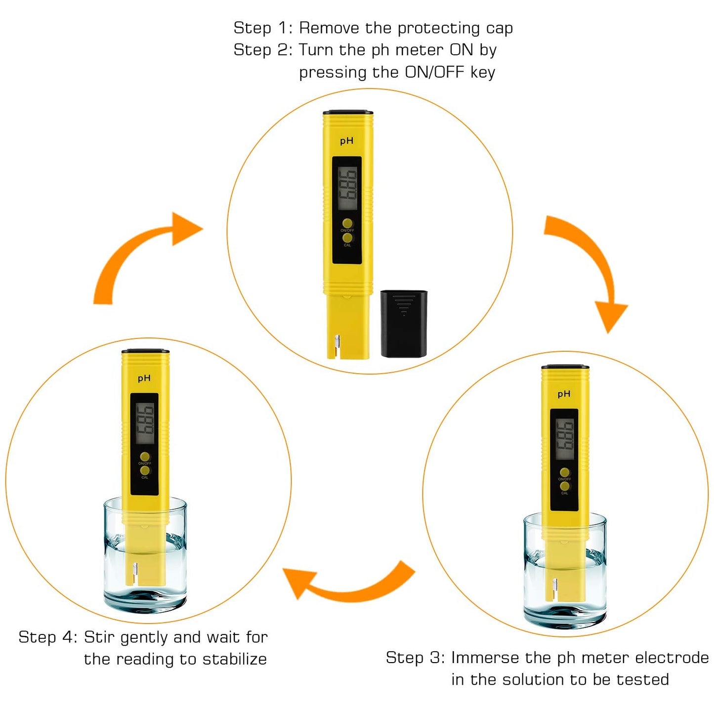 PH Meter for Water Hydroponics Digital PH Tester Pen 0.01 High Accuracy Pocket Size with 0-14 PH Measurement Range for Household Drinking, Pool and Aquarium (Yellow)