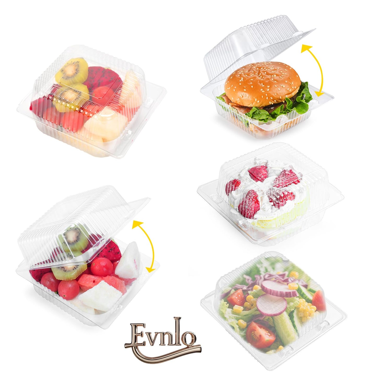 Evnlo 50 Count Clear Plastic Containers with Lids for Food, Thickened Disposable Sandwich Containers Clamshell Boxes for Cake Slice, Dessert, Hamburger, Salad