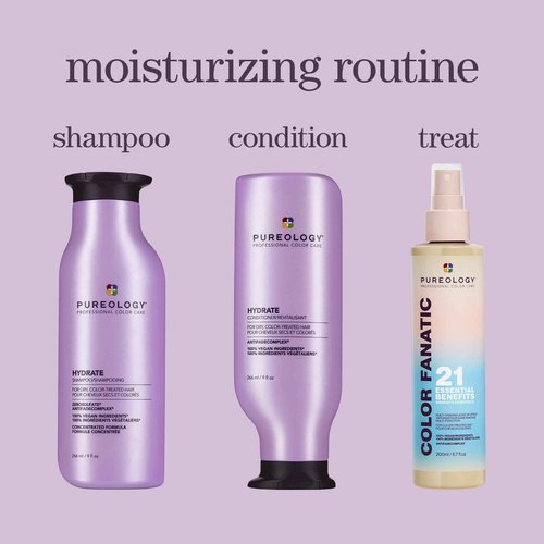 Pureology Hydrate Shampoo & Conditioner Set - For Dry or Color-Treated Hair, Intense Hydration & Softness, With Rose Extract & Green Tea, Vegan & Sulfate-Free, 9 Fl Oz