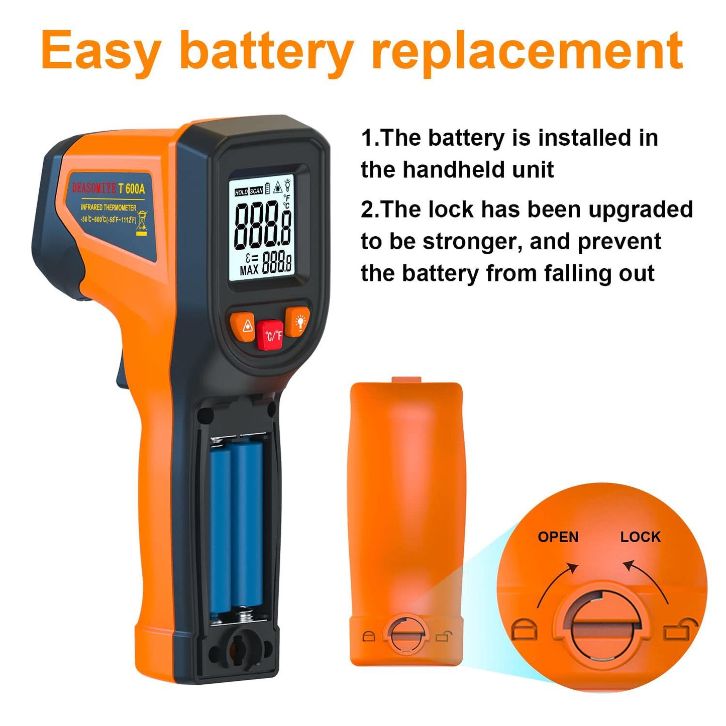 Upgraded Digital Infrared Thermometer Gun -58°F~1112°F, Handheld Non Contact Heat Laser Temperature Gun, IR Thermometer Temp Gun with Adjustable Emissivity for Cooking/BBQ/Fridge/Engine(Not for Human)