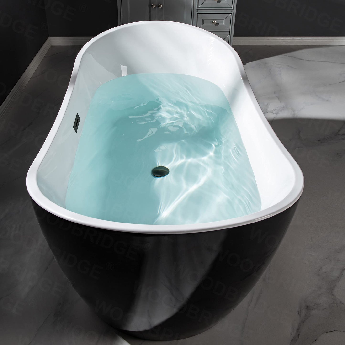 WOODBRIDGE 67" Acrylic Freestanding Bathtub Contemporary Soaking Tub with Matte Black Overflow and Drain,Black,B1815 MB