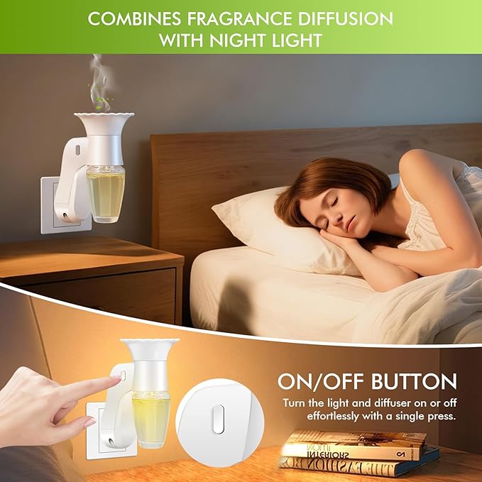 Wall Fragrance Plug in Air Freshener- Plug in Diffuser with Night Light Compatible with Bath and Body Works Wallflowers Refill, ETL Certified Rotatable plug, Scent Control Plug for Home Office (2PCS)