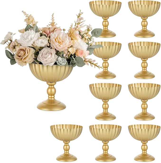 Sziqiqi Urn Vase for Wedding Centrepiece: 7.9in Gold Compote Bowl Vase Table Decorations - Floral Arrangement Pots Set of ...