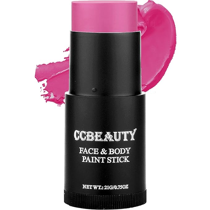 CCbeauty Hot Pink Face Paint Stick, Face Painting Kit, Full Coverage SFX Makeup Foundation, Professional Non-Toxic Body Paint for Halloween Costume Cosplay Party, For Barbie, Panther, Catrina Makeup