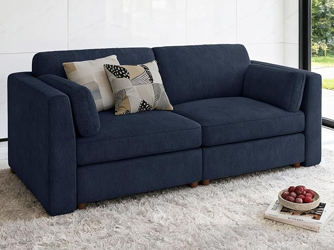 CUGOAO 83.5'' Oversized Loveseat, Couches for Living Room, Deep Seat Chenille Cloud Couch, Modular Sectional Sofa, Removable Cover, Mordern Upholstered Sofa for Apartment, Office, Blue