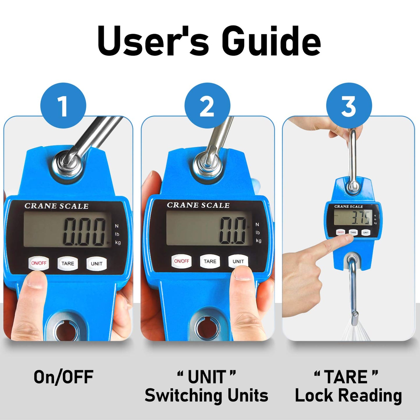 RoMech 660lb Digital Hanging Scale with Cast Aluminum Case, Handheld 300Kg Mini Crane Scale with Hooks for Farm Hunting Fishing Outdoor (Blue)