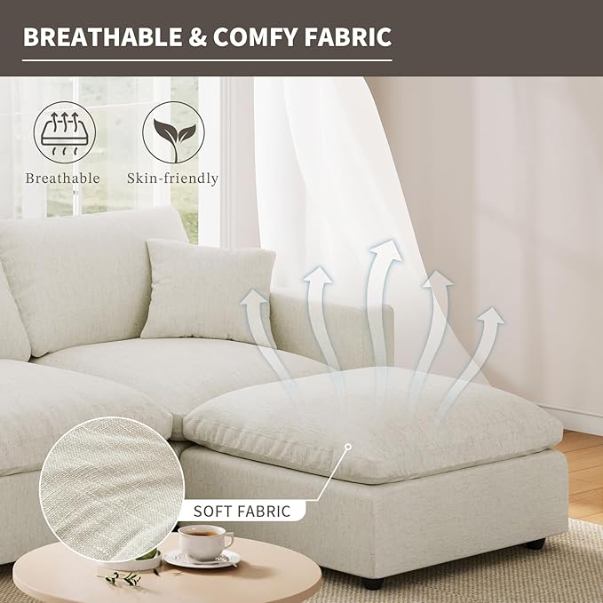 Cloud Couch Modular Sectional Sofa, 123.8" 6-Seater U Shaped Sectional Couches for Living Room, Convertible Cloud Sofa with Ottoman, Down Filled Wide & Deep Seat, Removable Washable Cushion Covers