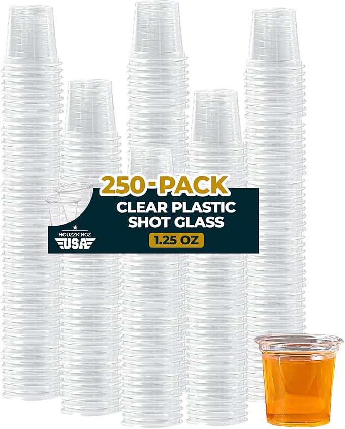 Plastic Shot Glasses Disposable 1.25 Oz – 250 Clear Plastic Shot Glass Cups Bulk for Liquors, Wine Tasting, Jello, Tequil...