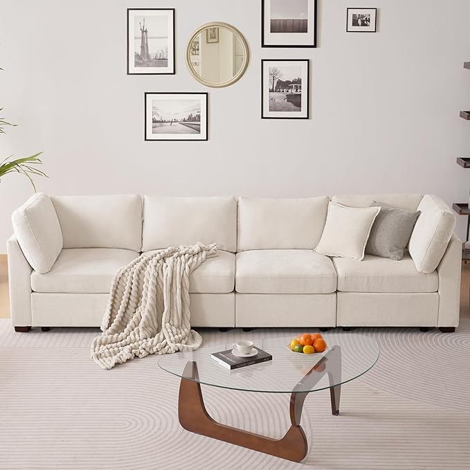 TEKAMON 123" Modular Sectional Sofa,Extra Large Comfy Cloud Deep Seat, Reversible Chaise Modular Sectional Couches for Living Room and Apartmenr,Beige 4steaer