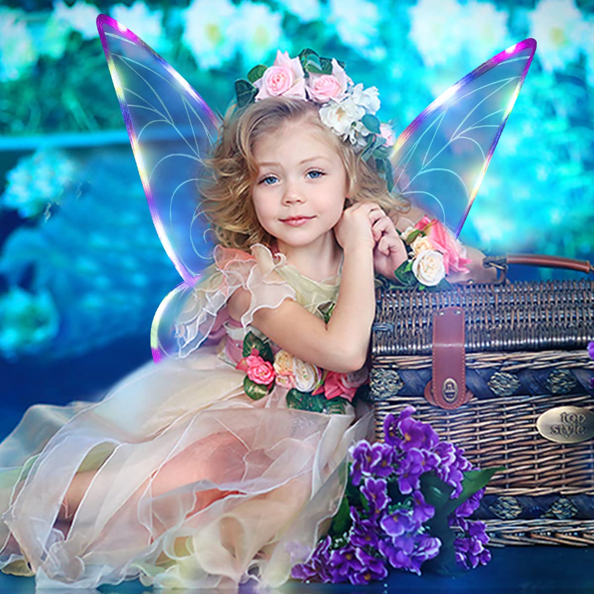 quescu Light up Fairy Wings for Adults,LED Butterfly Wings for Girls Women,Halloween Costume Dress Up, for Kids Girls